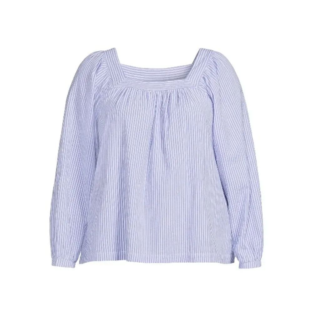 Square Neck Striped Lightweight Cotton Top Blouse Shirt 2-Pack Size 4X